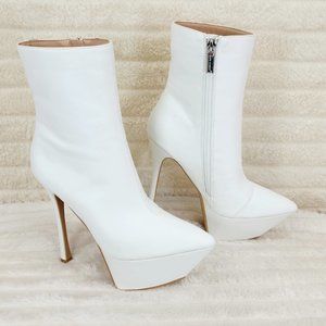 Kinder Pointy Toe Platform Stiletto Heel Ankle Boots White Vegan Leather